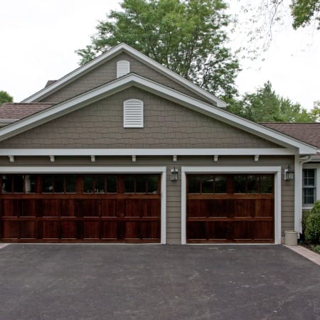 Three Car Garage with Dark Wooden Stain