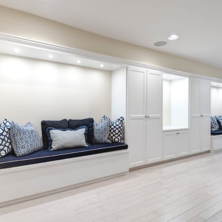 Built-In Bench Seating with Vertical Cabinet Storage