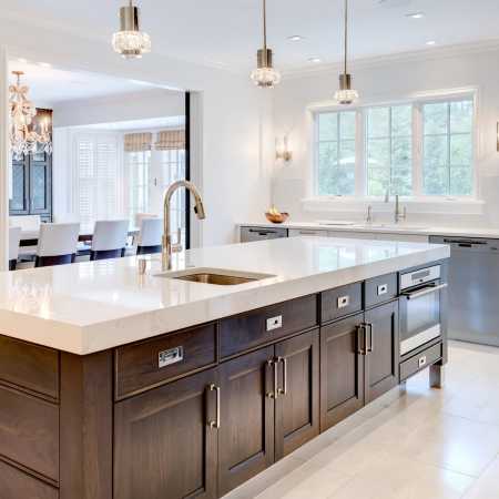 Thickened Edge Mitered Island Countertop with Built-In Microwave