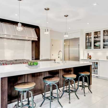 Furniture-style island; Thickened edge mitered island countertop