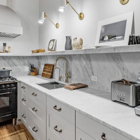 Marble Counters, Backsplash, and Shelves