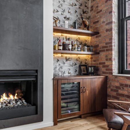 Custom Dry Bar with Underlit Shelving