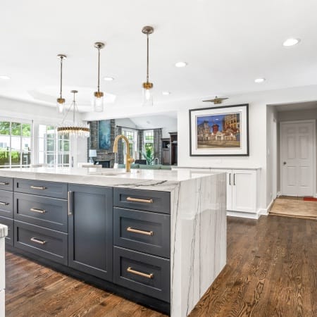 Quartzite Waterfall Mitered Edge Island