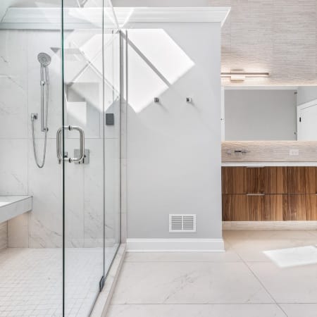 Walk-In Shower Adjacent to Floating Vanity