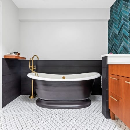 Freestanding Tub on Scalloped Floor Tile