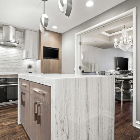 Quartz Waterfall Countertop Island with Storage