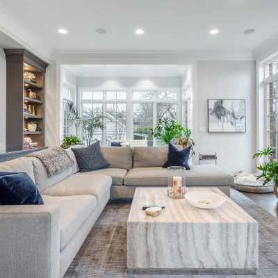 Shelving Opposite the Custom Fireplace
