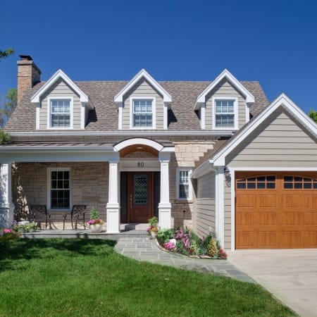 Gabled End Overhang with Boxed in Soffit, Coachman Style Garage Door