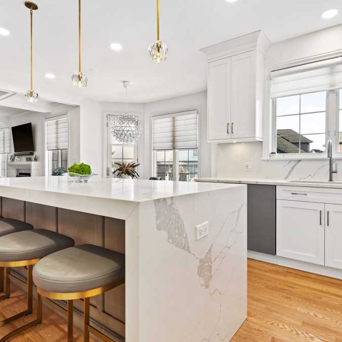 Quartz Kitchen island with seating for four