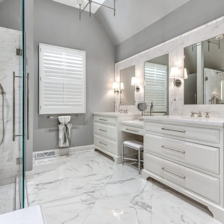 Custom Double Vanity Featured Extra Wide Drawers with Cut Out for Seating