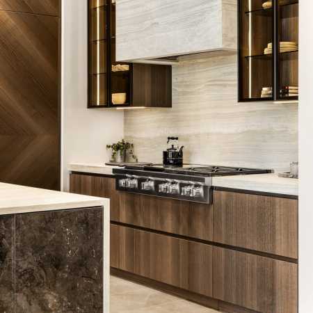 Neolith stone fume hood with professional range top