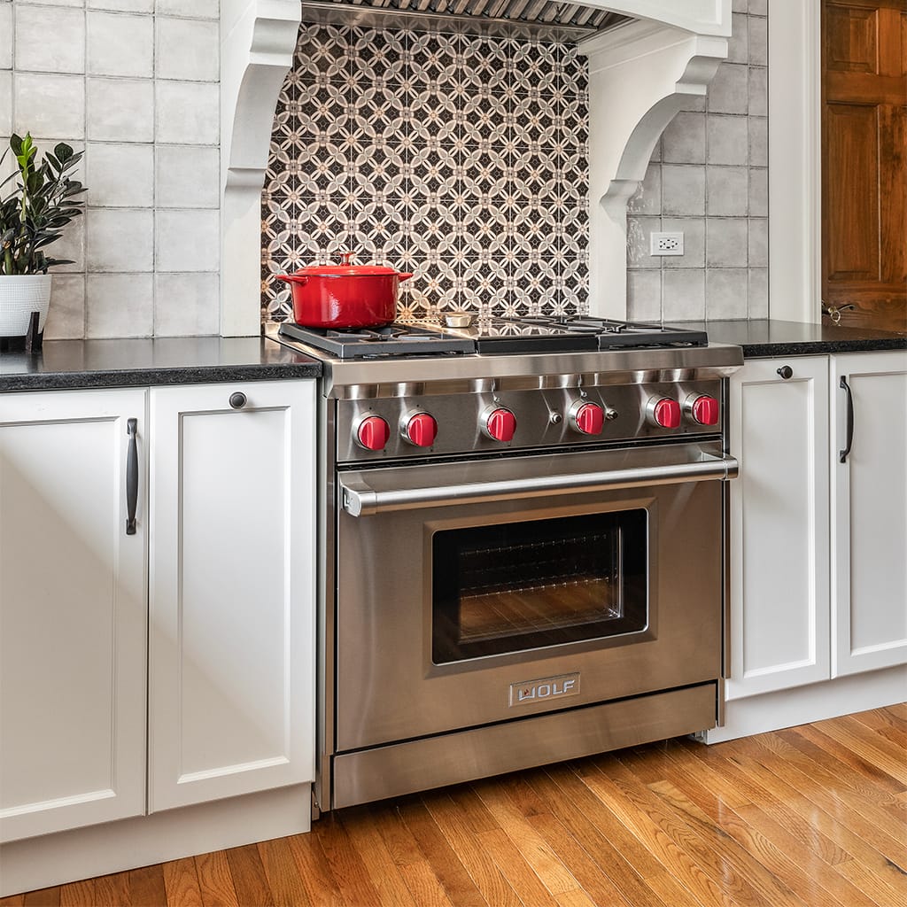 Contemporary kitchen with stainless steel stove