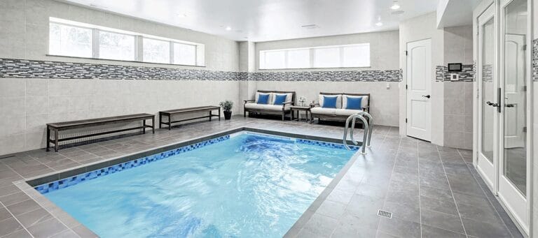 Indoor Pool With Benches And Couches