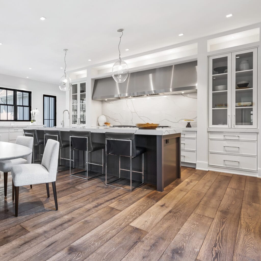 kitchen with white countertop and dark cabinets